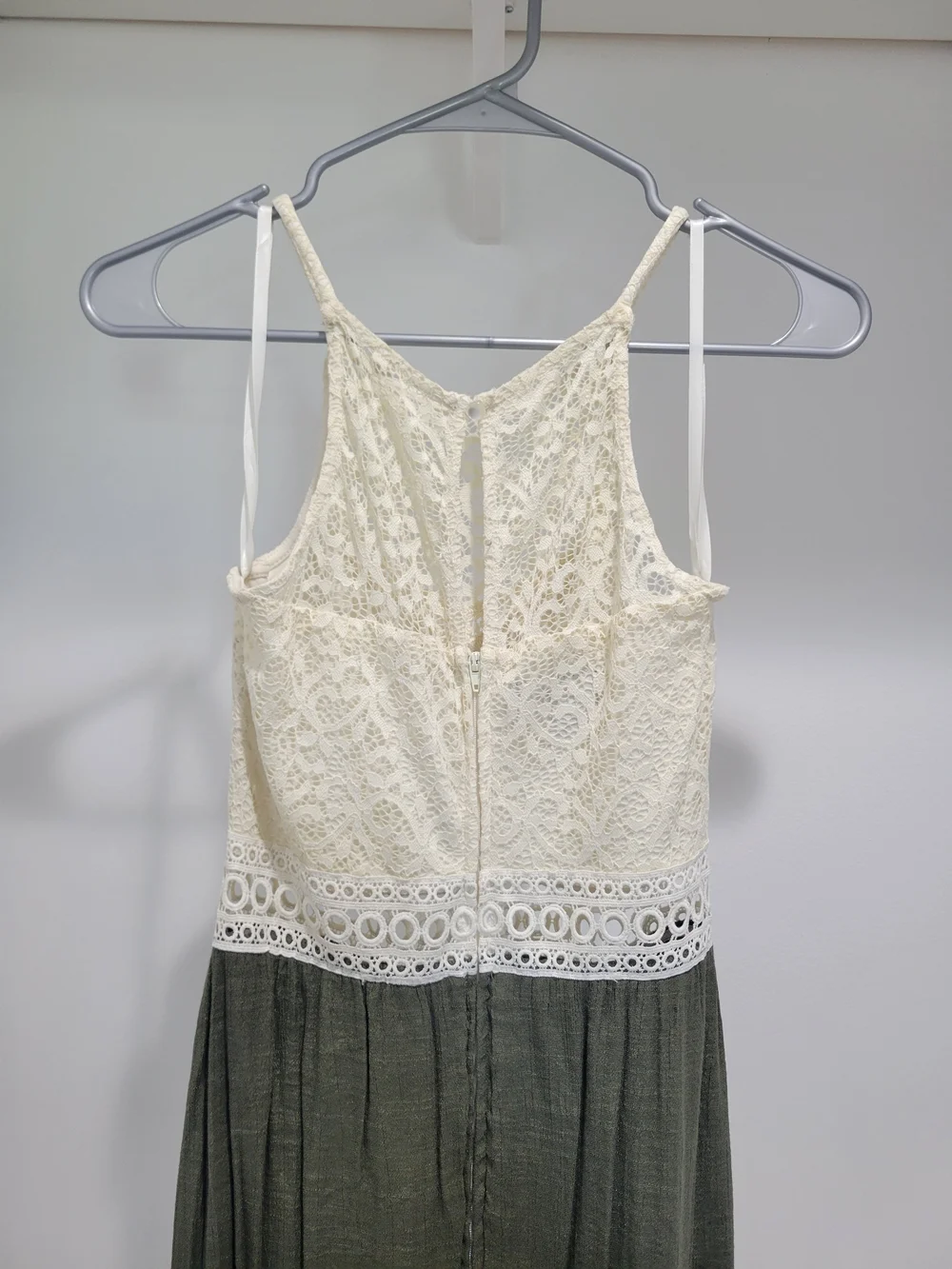 Iz Byer Cream Lace Bodice Maxi with Olive Skirt - Picture 2 of 14